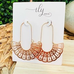 New Gold Tone Filigree Cut-Out Hoop Dangle Earrings | Lightweight | Boutique